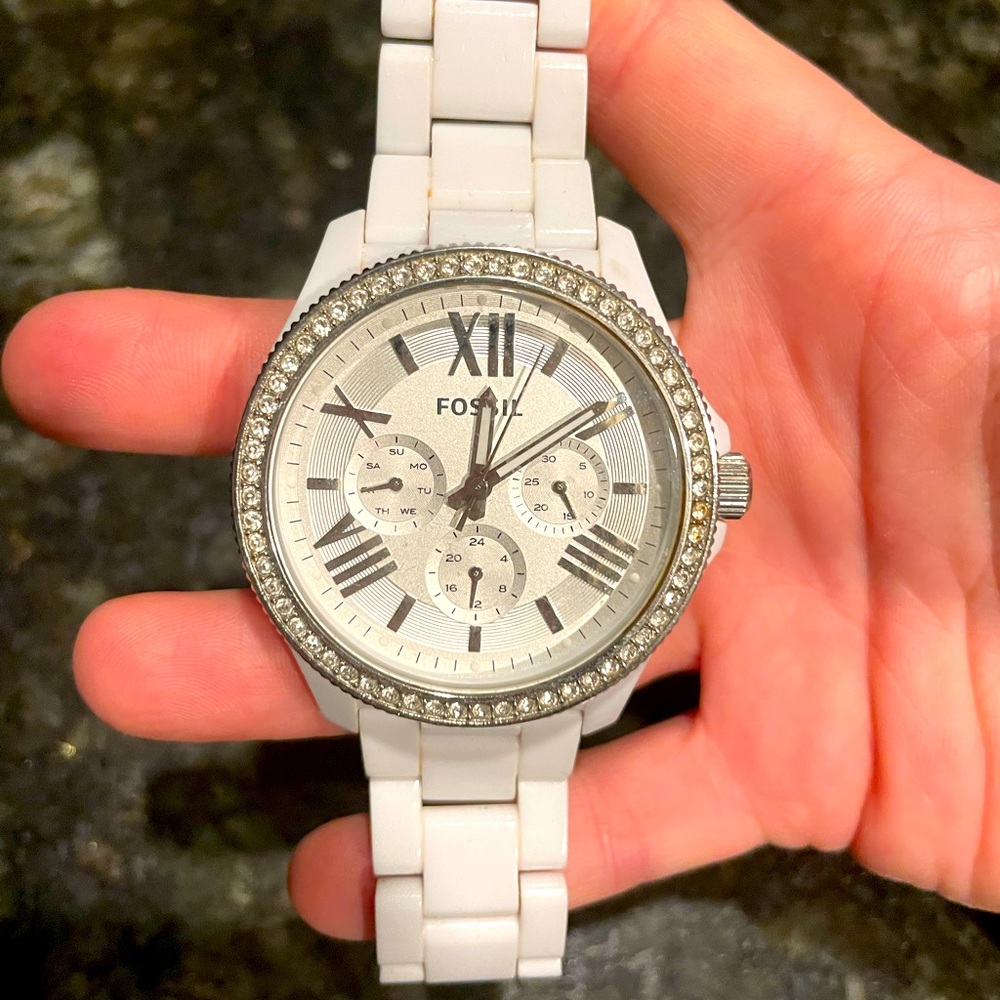 White Fossil Watch